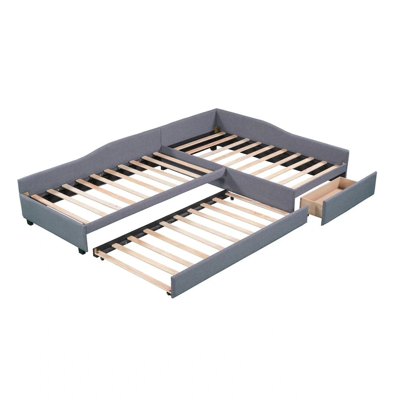 Lit de repos double avec tiroir, cadre de lit en bois, double gigogne rembourré, pas besoin de sommier tapissier pour adolescents
