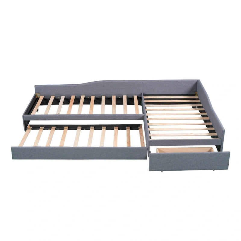 Lit de repos double avec tiroir, cadre de lit en bois, double gigogne rembourré, pas besoin de sommier tapissier pour adolescents