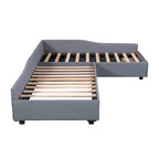 Lit de repos double avec tiroir, cadre de lit en bois, double gigogne rembourré, pas besoin de sommier tapissier pour adolescents