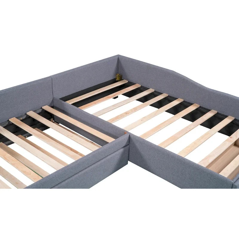 Lit de repos double avec tiroir, cadre de lit en bois, double gigogne rembourré, pas besoin de sommier tapissier pour adolescents