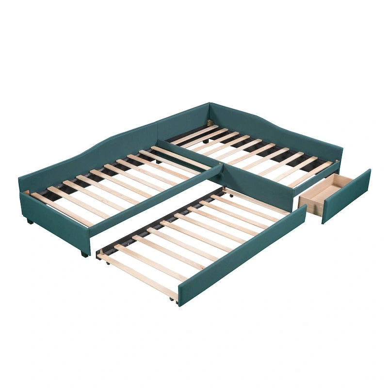 Lit de repos double avec tiroir, cadre de lit en bois, double gigogne rembourré, pas besoin de sommier tapissier pour adolescents