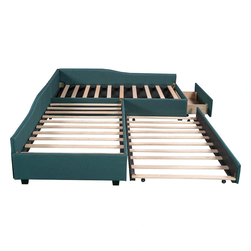 Lit de repos double avec tiroir, cadre de lit en bois, double gigogne rembourré, pas besoin de sommier tapissier pour adolescents