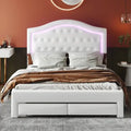 Lit plateforme capitonné avec tête de lit tuftée, LED et deux tiroirs pour chambre à coucher