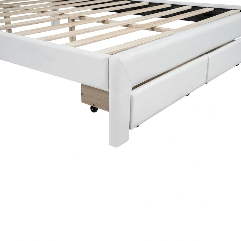 Lit plateforme capitonné avec tête de lit tuftée, LED et deux tiroirs pour chambre à coucher