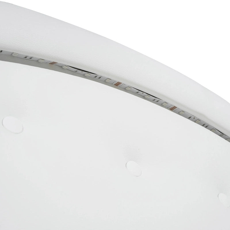 Lit plateforme capitonné avec tête de lit tuftée, LED et deux tiroirs pour chambre à coucher