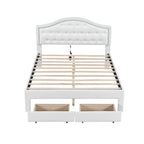 Lit plateforme capitonné avec tête de lit tuftée, LED et deux tiroirs pour chambre à coucher