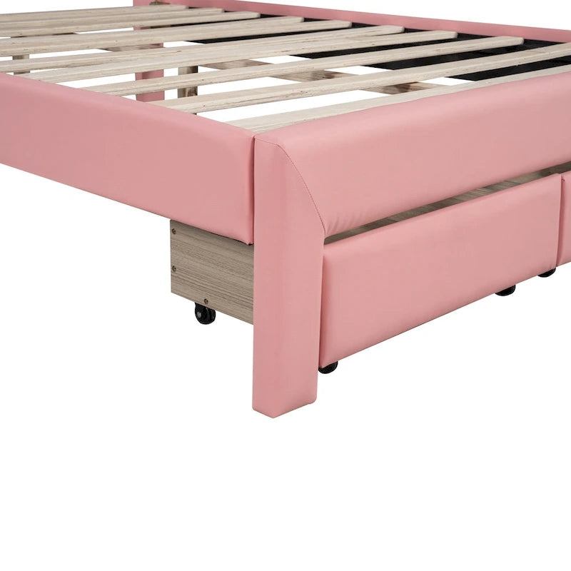 Lit plateforme capitonné avec tête de lit tuftée, LED et deux tiroirs pour chambre à coucher