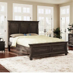 Lit plateforme King Size marron de style traditionnel en pin avec support à lattes en bois pour chambre à coucher