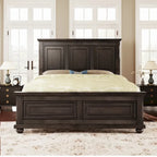 Lit plateforme King Size marron de style traditionnel en pin avec support à lattes en bois pour chambre à coucher