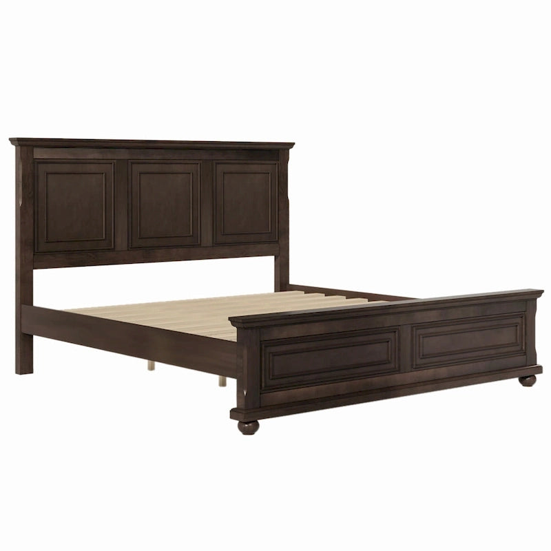Lit plateforme King Size marron de style traditionnel en pin avec support à lattes en bois pour chambre à coucher