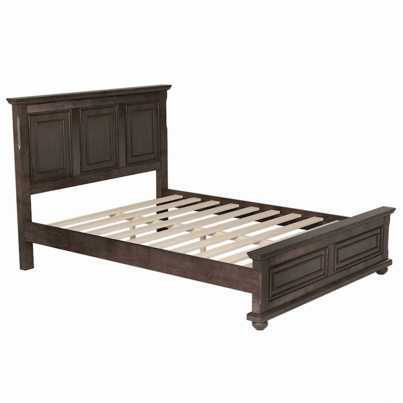 Lit plateforme King Size marron de style traditionnel en pin avec support à lattes en bois pour chambre à coucher