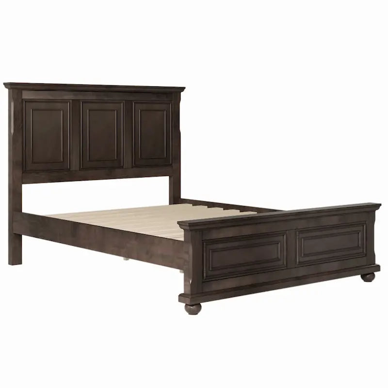Lit plateforme King Size marron de style traditionnel en pin avec support à lattes en bois pour chambre à coucher