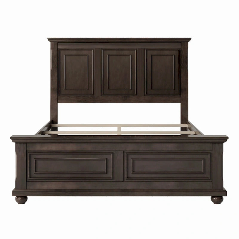 Lit plateforme King Size marron de style traditionnel en pin avec support à lattes en bois pour chambre à coucher