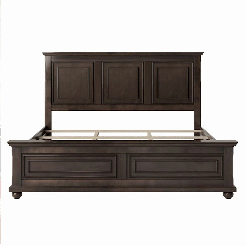 Lit plateforme King Size marron de style traditionnel en pin avec support à lattes en bois pour chambre à coucher