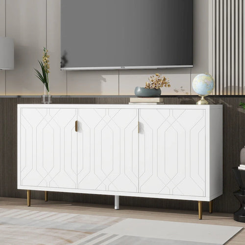 Meuble TV moderne de 65 po avec portes et étagères réglables pour téléviseurs jusqu'à 70 po