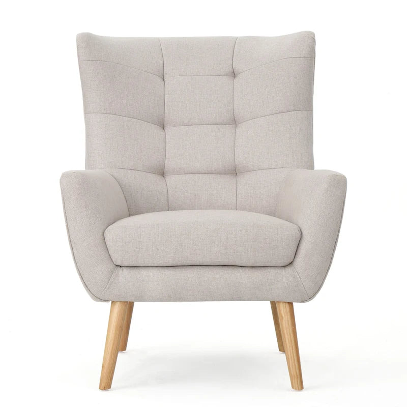 Chaise haute tapissée à dossier haut de 32,5 moderne avec capitonnage et pieds en bois d'hévéa