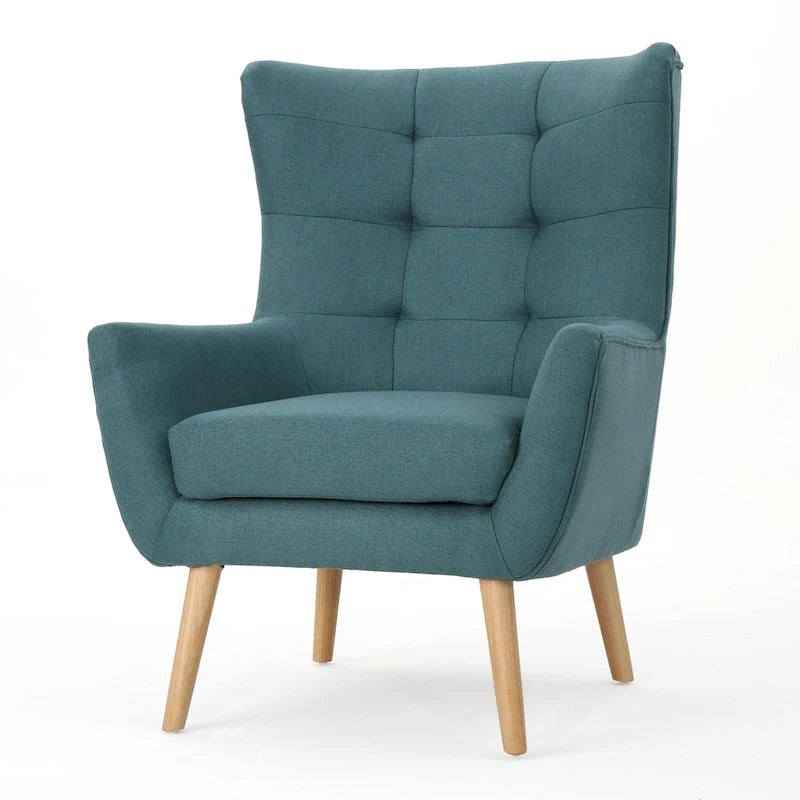 Chaise haute tapissée à dossier haut de 32,5 moderne avec capitonnage et pieds en bois d'hévéa