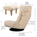 Ensemble de fauteuils de relaxation manuels sans accoudoirs pivotants à 360° en tissu bouclé beige avec pouf, appui-tête et dossier réglables