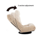 Ensemble de fauteuils de relaxation manuels sans accoudoirs pivotants à 360° en tissu bouclé beige avec pouf, appui-tête et dossier réglables
