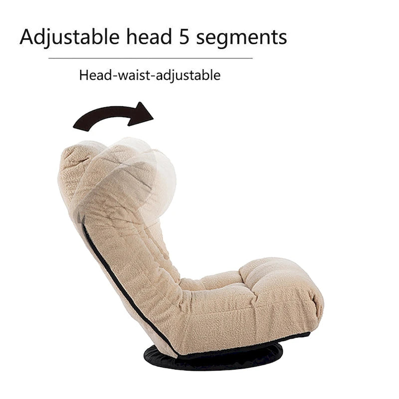 Ensemble de fauteuils de relaxation manuels sans accoudoirs pivotants à 360° en tissu bouclé beige avec pouf, appui-tête et dossier réglables