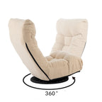 Ensemble de fauteuils de relaxation manuels sans accoudoirs pivotants à 360° en tissu bouclé beige avec pouf, appui-tête et dossier réglables