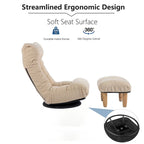 Ensemble de fauteuils de relaxation manuels sans accoudoirs pivotants à 360° en tissu bouclé beige avec pouf, appui-tête et dossier réglables