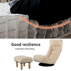 Ensemble de fauteuils de relaxation manuels sans accoudoirs pivotants à 360° en tissu bouclé beige avec pouf, appui-tête et dossier réglables