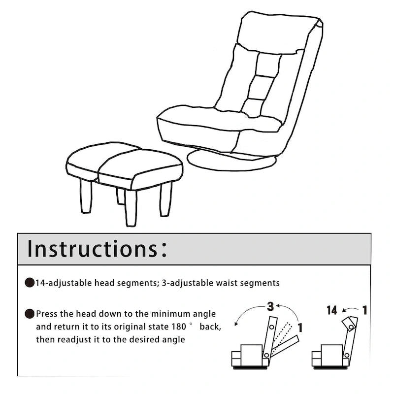 Ensemble de fauteuils de relaxation manuels sans accoudoirs pivotants à 360° en tissu bouclé beige avec pouf, appui-tête et dossier réglables
