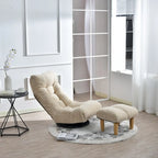 Ensemble de fauteuils de relaxation manuels sans accoudoirs pivotants à 360° en tissu bouclé beige avec pouf, appui-tête et dossier réglables