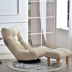 Ensemble de fauteuils de relaxation manuels sans accoudoirs pivotants à 360° en tissu bouclé beige avec pouf, appui-tête et dossier réglables