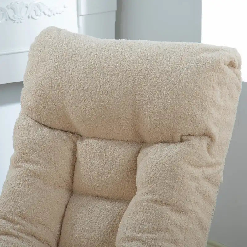 Ensemble de fauteuils de relaxation manuels sans accoudoirs pivotants à 360° en tissu bouclé beige avec pouf, appui-tête et dossier réglables