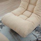 Ensemble de fauteuils de relaxation manuels sans accoudoirs pivotants à 360° en tissu bouclé beige avec pouf, appui-tête et dossier réglables