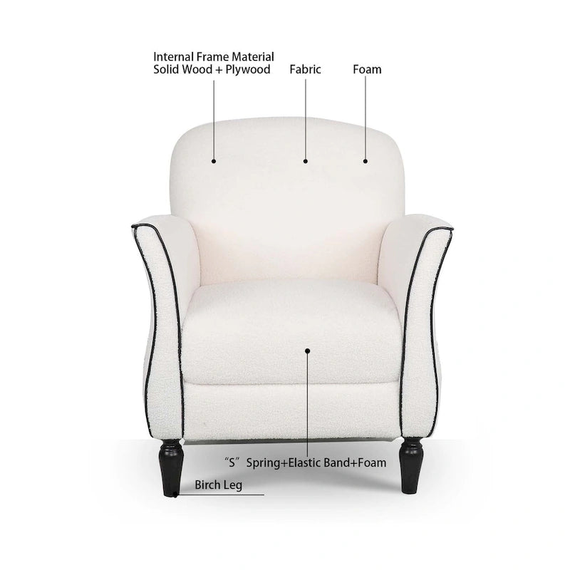 Fauteuil d'appoint rembourré avec pieds en bois