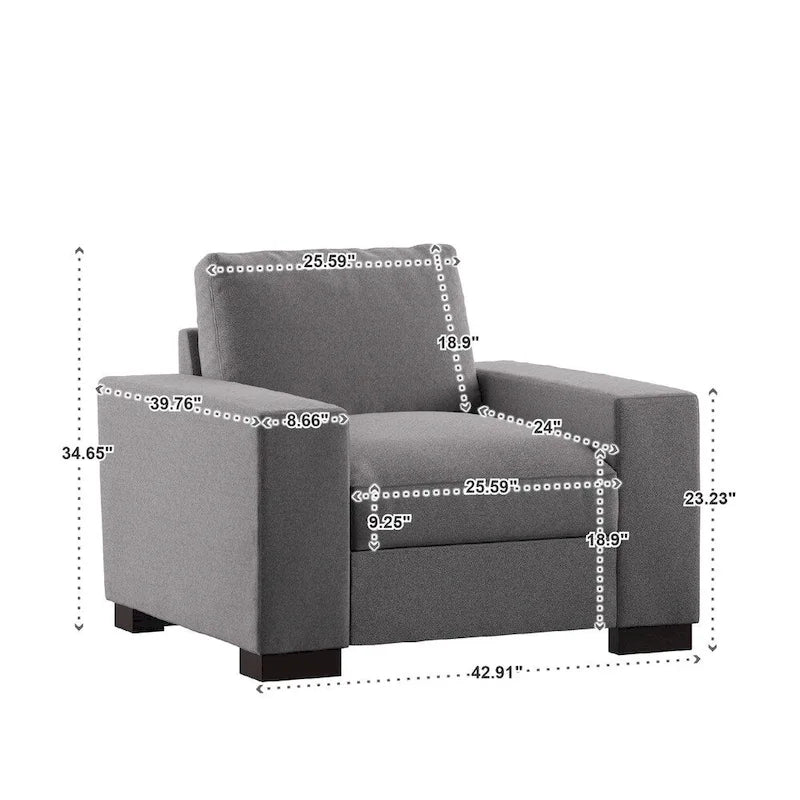 Chaise rembourrée en plumes et duvet, double face en tissu gris