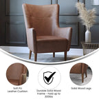 Fauteuil d'appoint capitonné à oreilles avec structure et pieds en bois