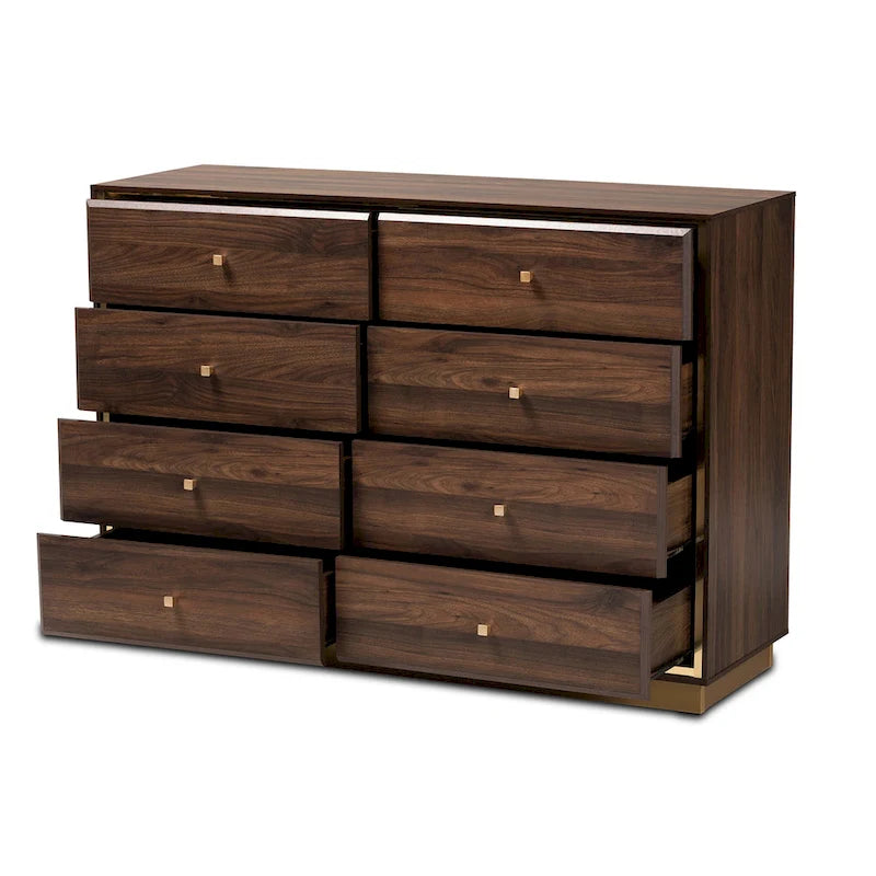 Commode en bois à 8 tiroirs et piètement en métal, style moderne et contemporain