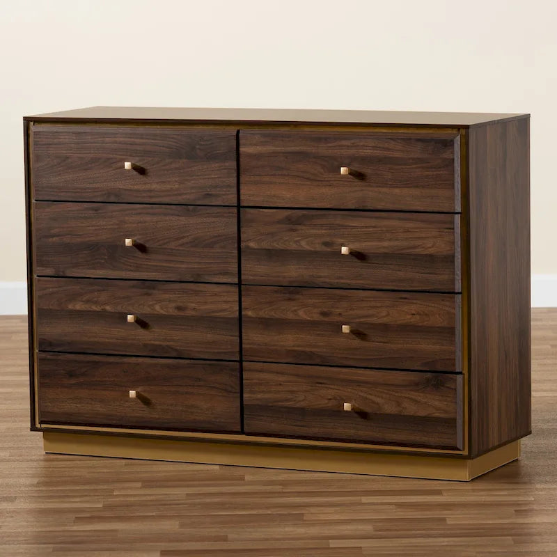Commode en bois à 8 tiroirs et piètement en métal, style moderne et contemporain