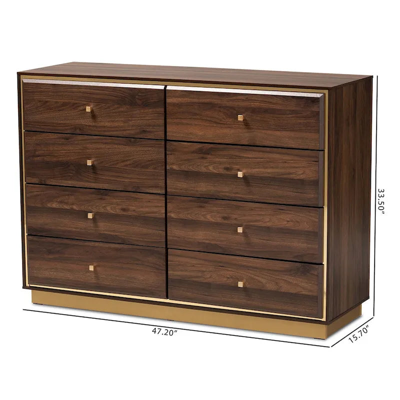 Commode en bois à 8 tiroirs et piètement en métal, style moderne et contemporain