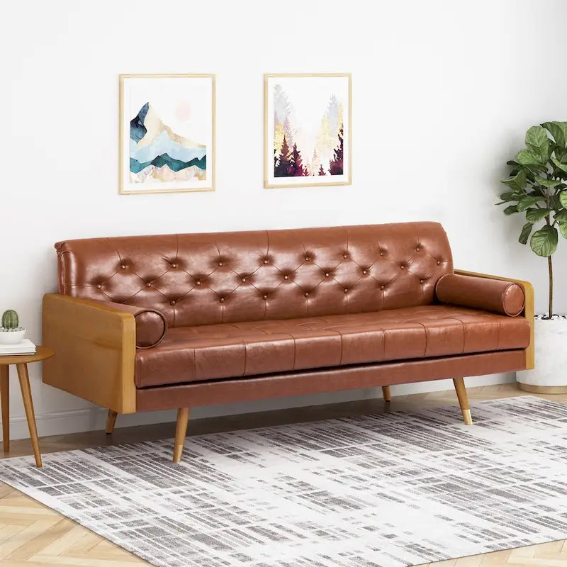 Barnard Mid-century Tufted Sofa with Accent Pillows by 