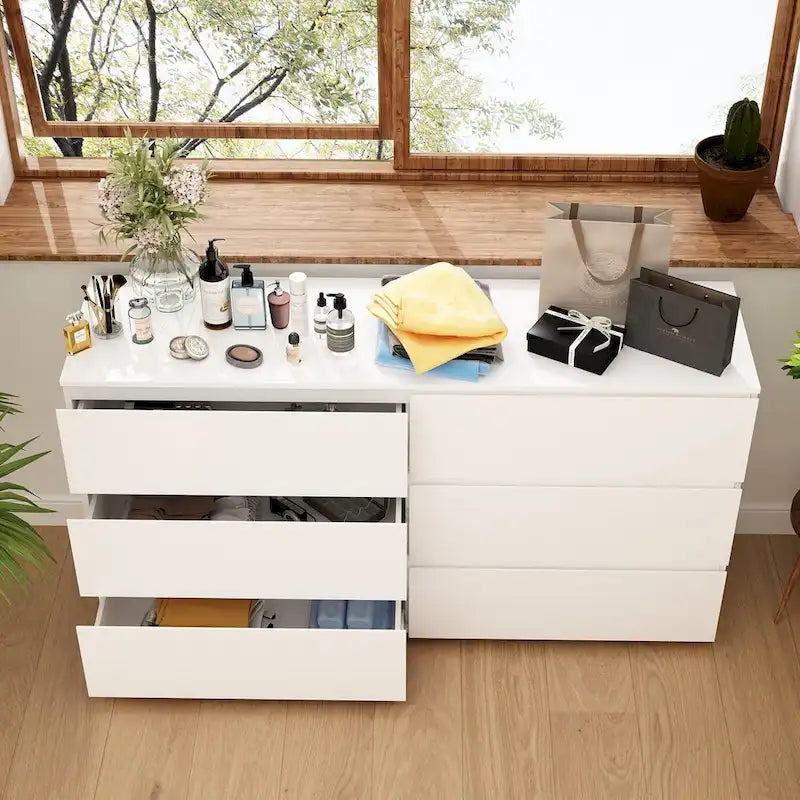 Commode double blanche à 6 tiroirs de qualité supérieure de 150 cm de long