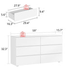 Commode double blanche à 6 tiroirs de qualité supérieure de 150 cm de long