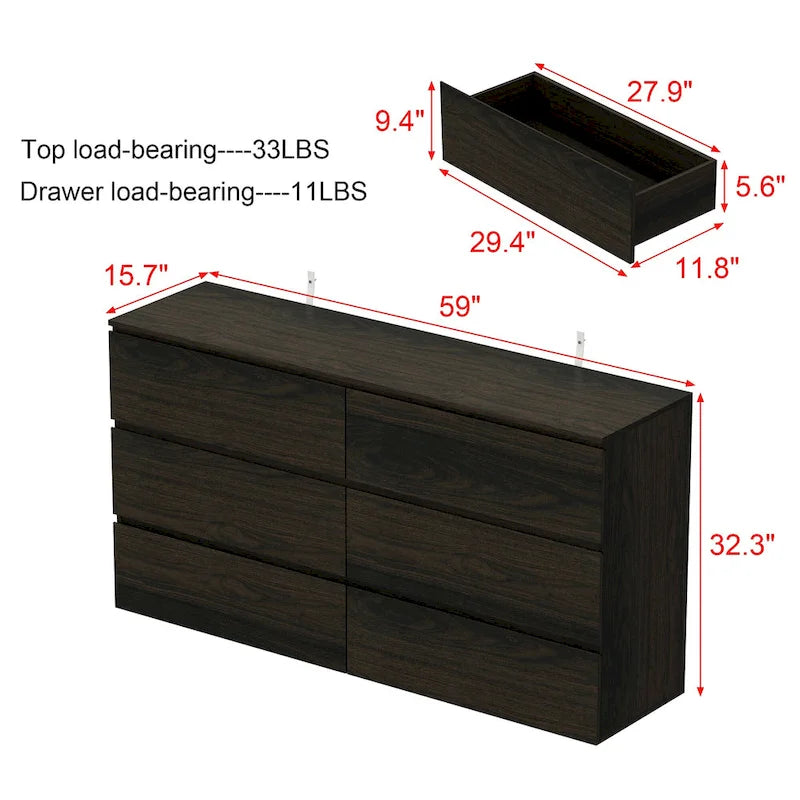 Commode double blanche à 6 tiroirs de qualité supérieure de 150 cm de long