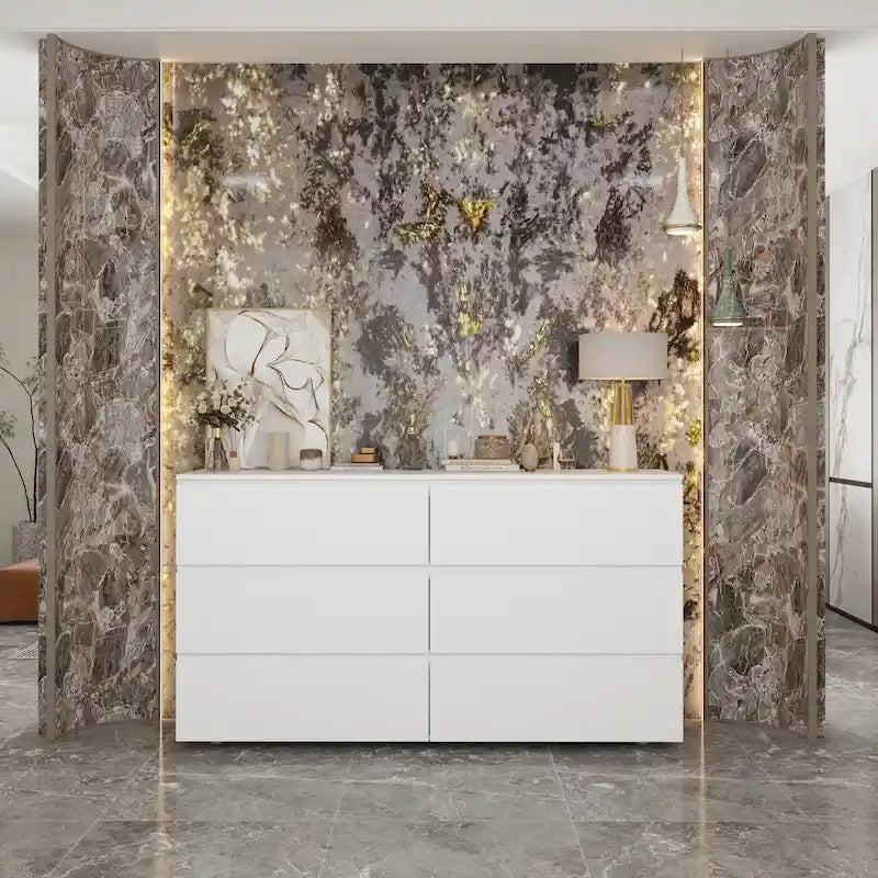 Commode double blanche à 6 tiroirs de qualité supérieure de 150 cm de long