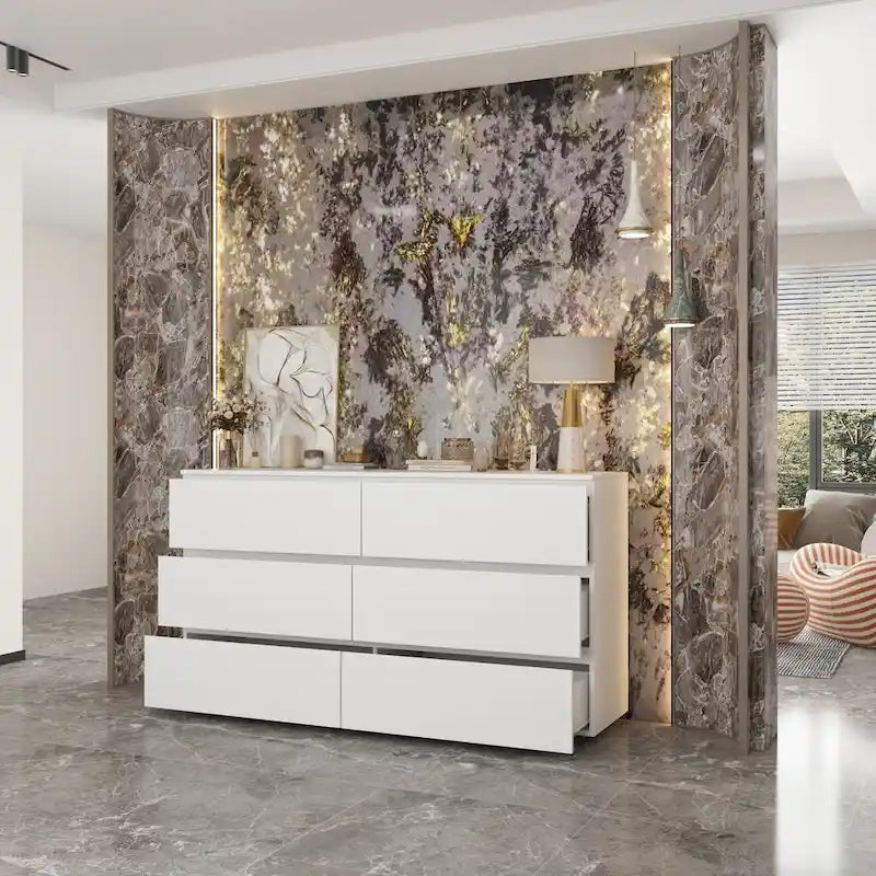 Commode double blanche à 6 tiroirs de qualité supérieure de 150 cm de long