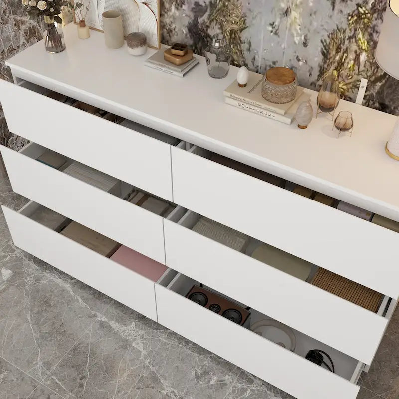Commode double blanche à 6 tiroirs de qualité supérieure de 150 cm de long