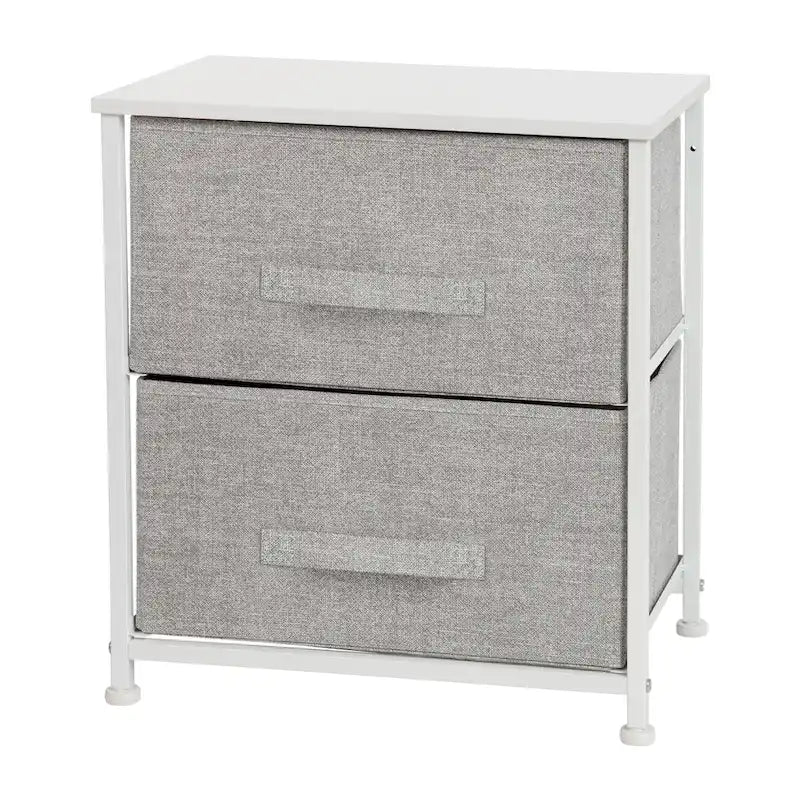 Meuble de rangement à 2 tiroirs avec plateau en bois et tiroirs en tissu foncé