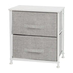 Meuble de rangement à 2 tiroirs avec plateau en bois et tiroirs en tissu foncé