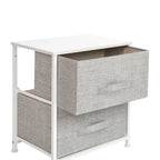 Meuble de rangement à 2 tiroirs avec plateau en bois et tiroirs en tissu foncé