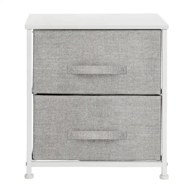 Meuble de rangement à 2 tiroirs avec plateau en bois et tiroirs en tissu foncé