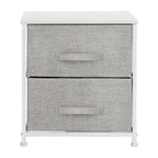 Meuble de rangement à 2 tiroirs avec plateau en bois et tiroirs en tissu foncé